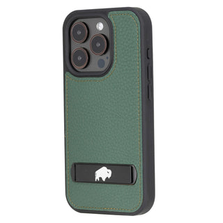 Reed Leather Snap‑On Case with Stand – iPhone 15 Pro, Green