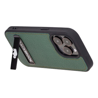 Reed Leather Snap‑On Case with Stand – iPhone 15 Pro, Green