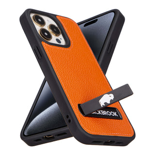 Reed Leather Snap‑On Case with Stand – iPhone 15 Pro, Orange
