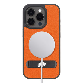 Reed Leather Snap‑On Case with Stand – iPhone 15 Pro, Orange