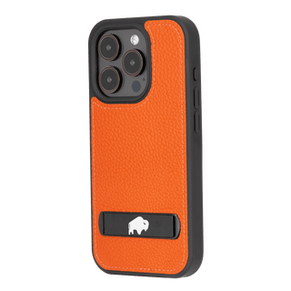 Reed Leather Snap‑On Case with Stand – iPhone 15 Pro, Orange