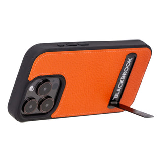 Reed Leather Snap‑On Case with Stand – iPhone 15 Pro, Orange