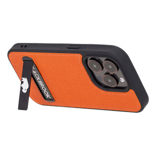 Reed Leather Snap‑On Case with Stand – iPhone 15 Pro, Orange