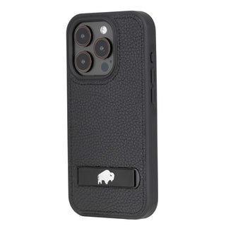 Reed Leather Snap‑On Case with Stand – iPhone 15 Pro Max, Pebble Black