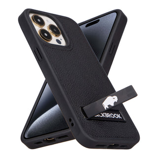 Reed Leather Snap‑On Case with Stand – iPhone 15 Pro Max, Pebble Black