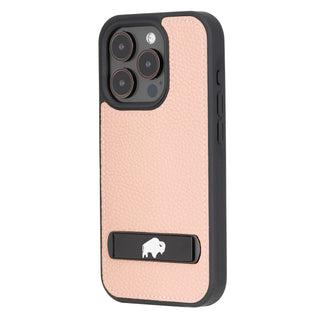 Reed Leather Snap‑On Case with Stand – iPhone 15 Pro, Pink