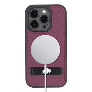 Reed Leather Snap‑On Case with Stand – iPhone 15 Pro, Purple