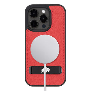 Reed Leather Snap‑On Case with Stand – iPhone 15 Pro, Red