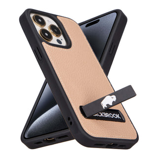 Reed Leather Snap‑On Case with Stand – iPhone 15 Pro, Sand
