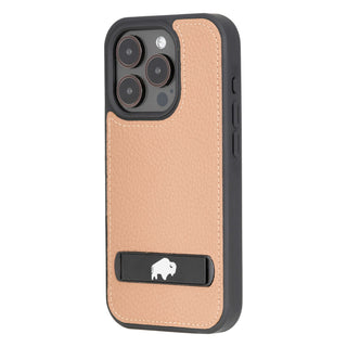 Reed Leather Snap‑On Case with Stand – iPhone 15 Pro, Sand