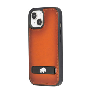 Reed Leather Snap‑On Case with Stand – iPhone 15 Plus, Burnished Tan