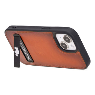 Reed Leather Snap‑On Case with Stand – iPhone 15 Plus, Burnished Tan