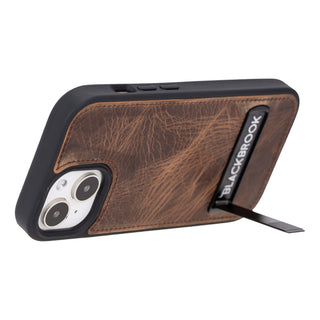 Reed Leather Snap‑On Case with Stand – iPhone 15 Plus, Distressed Coffee