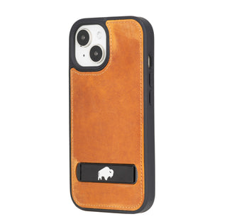 Reed Leather Snap‑On Case with Stand – iPhone 15 Plus, Golden Brown