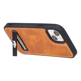 Reed Leather Snap‑On Case with Stand – iPhone 15 Plus, Golden Brown