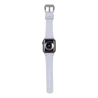 Sutton Leather Band for Apple Watch 46mm, Ice Blue, Silver Hardware