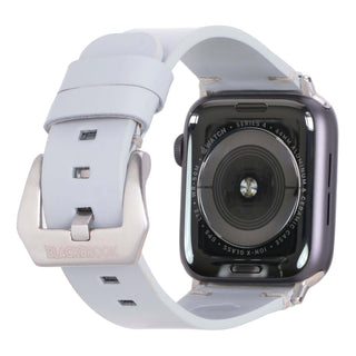 Sutton Leather Band for Apple Watch 46mm, Ice Blue, Silver Hardware