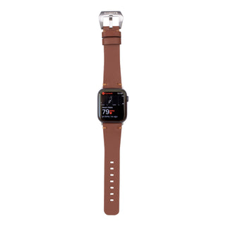 Sutton Leather Band for Apple Watch 46mm, Brown, Silver Hardware