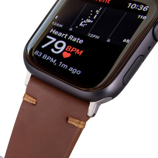 Sutton Leather Band for Apple Watch 46mm, Brown, Silver Hardware