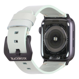 Sutton Leather Band for Apple Watch 46mm, Light Green, Black Hardware