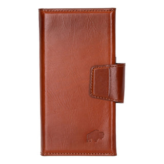 Tudor Tri-Fold Leather Wallet Case – iPhone 16, Burnished Tan