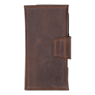 Tudor Tri-Fold Leather Wallet Case – iPhone 16, Distressed Coffee