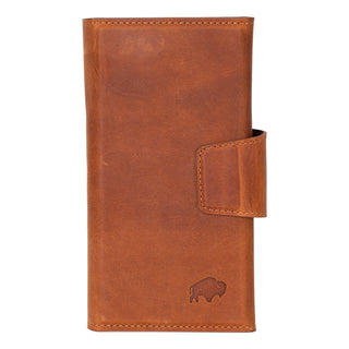 Tudor Tri-Fold Leather Wallet Case – iPhone 16, Golden Brown