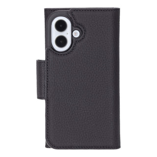 Tudor Tri-Fold Leather Wallet Case – iPhone 16, Pebble Black