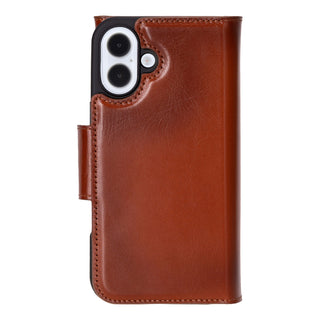 Tudor Tri-Fold Leather Wallet Case – iPhone 16 Plus, Burnished Tan
