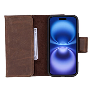 Tudor iPhone 16 Plus Wallet Case, Distressed Coffee