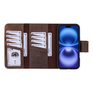Tudor iPhone 16 Plus Wallet Case, Distressed Coffee