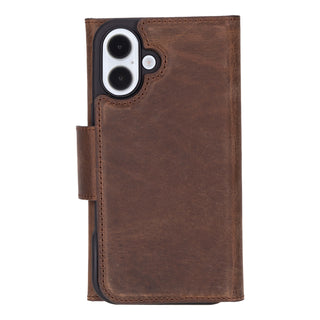 Tudor Tri-Fold Leather Wallet Case – iPhone 16 Plus, Distressed Coffee