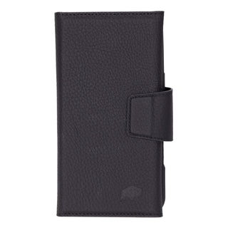 Tudor Tri-Fold Leather Wallet Case – iPhone 16 Plus, Pebble Black
