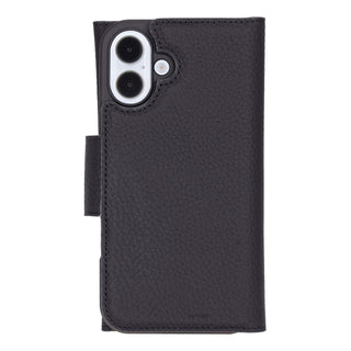 Tudor Tri-Fold Leather Wallet Case – iPhone 16 Plus, Pebble Black