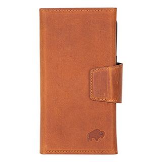Tudor Tri-Fold Leather Wallet Case – iPhone 16 Pro, Golden Brown