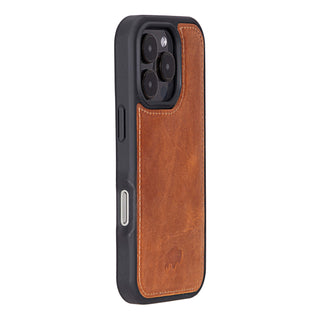 Tudor Tri-Fold Leather Wallet Case – iPhone 16 Pro, Golden Brown