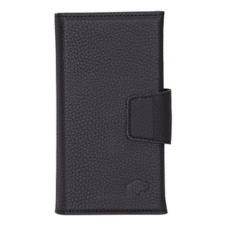 Tudor Tri-Fold Leather Wallet Case – iPhone 16 Pro, Pebble Black