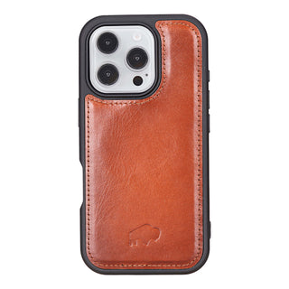 Tudor Tri-Fold Leather Wallet Case – iPhone 16 Pro Max, Burnished Tan