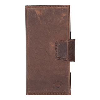 Tudor Tri-Fold Leather Wallet Case – iPhone 16 Pro Max, Distressed Coffee