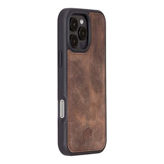 Tudor Tri-Fold Leather Wallet Case – iPhone 16 Pro Max, Distressed Coffee