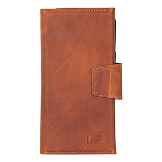 Tudor Tri-Fold Leather Wallet Case – iPhone 16 Pro Max, Golden Brown