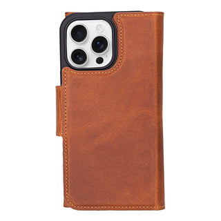 Tudor Tri-Fold Leather Wallet Case – iPhone 16 Pro Max, Golden Brown