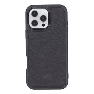 Tudor Tri-Fold Leather Wallet Case – iPhone 16 Pro Max, Pebble Black