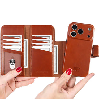 Tudor Tri-Fold Leather Wallet Case  iPhone 17 Pro Max, Burnished Tan