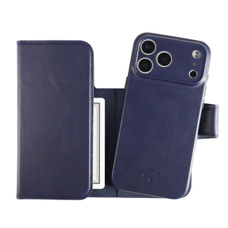 Tudor Tri-Fold Leather Wallet Case  iPhone 17 Pro, Deep Blue