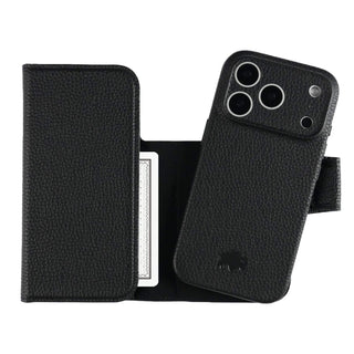 Tudor Tri-Fold Leather Wallet Case  iPhone 17 Pro, Pebble Black