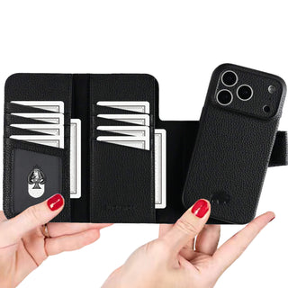 Tudor Tri-Fold Leather Wallet Case  iPhone 17 Pro, Pebble Black