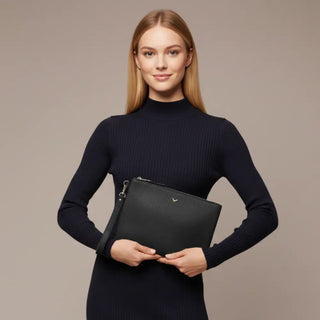 Adorn Leather Women's Wristlet Pouch Bag, Black - BlackBrook Case