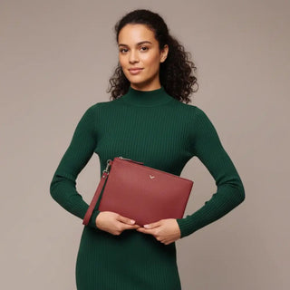 Adorn Leather Women's Wristlet Pouch Bag, Red - BlackBrook Case