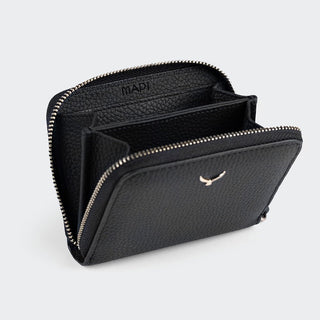 Amalfi Women’s Mini Leather Wallet with Zipped Pocket – Mapi Edition, Black - Mapi